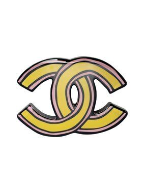 Chanel Handwritten Coco Mark D23 a Yellow Pink Jewelry Accessories Brooch